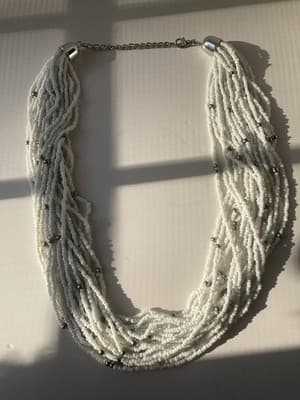 Vintage White Multi Strand Seed Bead Necklace 20 Strands 18 Inch Drop Boho - Thumbnail 7