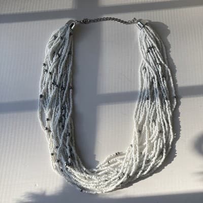 Vintage White Multi Strand Seed Bead Necklace 20 Strands 18 Inch Drop Boho - Thumbnail 8