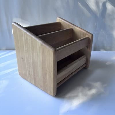 Vintage Solid Wood Desk Caddy Organizer Mail Holder Minimalist Natural Finish - Thumbnail 20