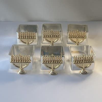 Menorah Metal Napkin Rings Holders Set of 6 Gold and Silvertone READ DESCRIPTION - Thumbnail 4