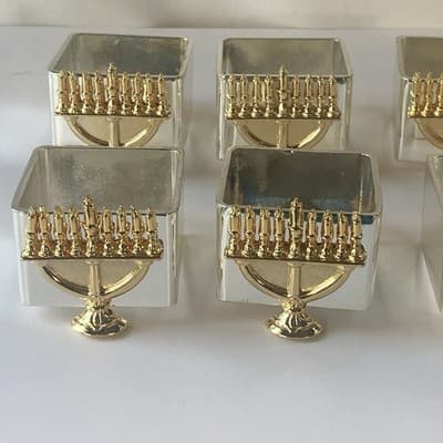 Menorah Metal Napkin Rings Holders Set of 6 Gold and Silvertone READ DESCRIPTION - Thumbnail 6