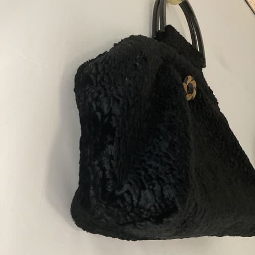 Vintage Atenti Doctor Hand Bag Purse Black Faux Fur Vintage Retro Style GLAM - Thumbnail 9