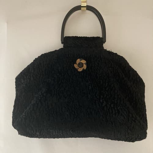 Vintage Atenti Doctor Hand Bag Purse Black Faux Fur Vintage Retro Style GLAM - Thumbnail 7