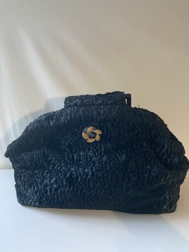 Vintage Atenti Doctor Hand Bag Purse Black Faux Fur Vintage Retro Style GLAM - Thumbnail 18