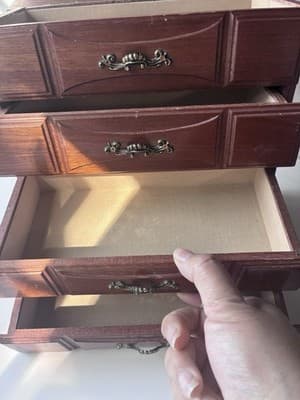 Vintage Wood Jewelry Box with 3 Drawers Flip Up Top With Mirror Approx 10X5X10.5 - Thumbnail 14