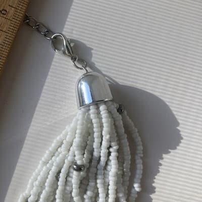Vintage White Multi Strand Seed Bead Necklace 20 Strands 18 Inch Drop Boho - Thumbnail 4