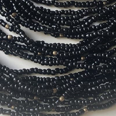 Vintage Black & Brass Multi Strand Seed Bead Necklace Statement Boho 14in Drop - Thumbnail 10