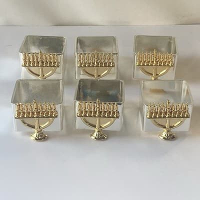 Menorah Metal Napkin Rings Holders Set of 6 Gold and Silvertone READ DESCRIPTION