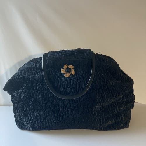 Vintage Atenti Doctor Hand Bag Purse Black Faux Fur Vintage Retro Style GLAM - Thumbnail 19