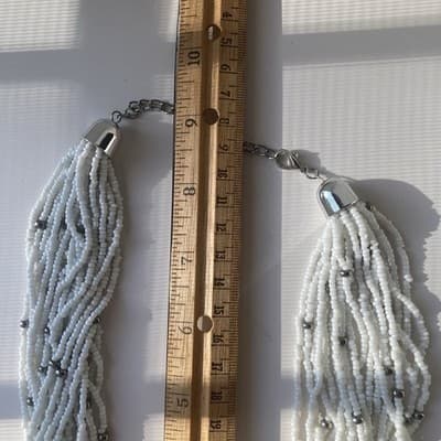 Vintage White Multi Strand Seed Bead Necklace 20 Strands 18 Inch Drop Boho - Thumbnail 5