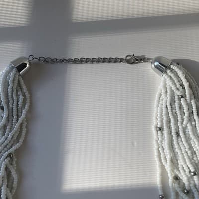 Vintage White Multi Strand Seed Bead Necklace 20 Strands 18 Inch Drop Boho - Thumbnail 6