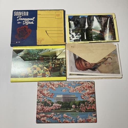 VTG SOUVENIR POSTCARD FOLDERS YOSEMITE,ROSE PARADE,NATIVE AMERICANS, DC LOT OF 5 - Thumbnail 2