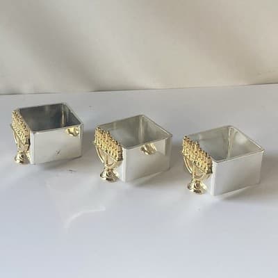 Menorah Metal Napkin Rings Holders Set of 6 Gold and Silvertone READ DESCRIPTION - Thumbnail 14