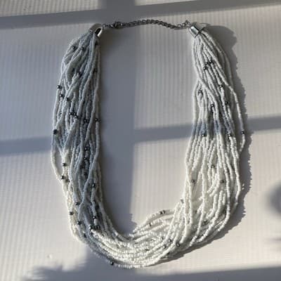 Vintage White Multi Strand Seed Bead Necklace 20 Strands 18 Inch Drop Boho - Thumbnail 9