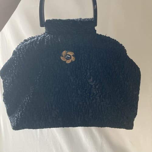 Vintage Atenti Doctor Hand Bag Purse Black Faux Fur Vintage Retro Style GLAM - Thumbnail 14