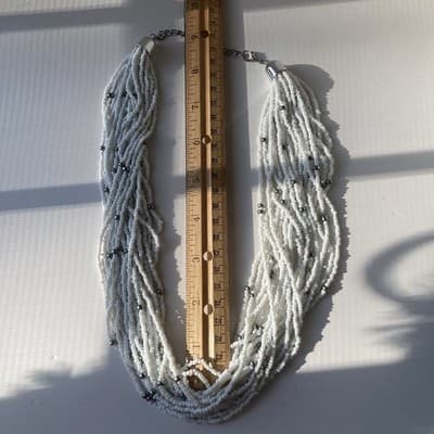 Vintage White Multi Strand Seed Bead Necklace 20 Strands 18 Inch Drop Boho - Thumbnail 3