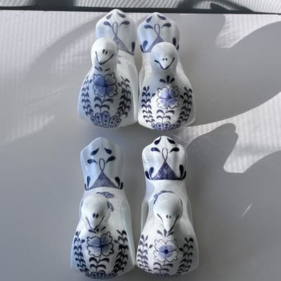 Vintage Bone China Blue And White Bird Napkin Ring Holders Set Of 4 Table Scape - Thumbnail 4