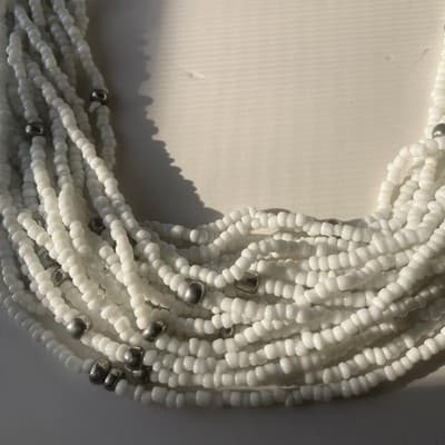 Vintage White Multi Strand Seed Bead Necklace 20 Strands 18 Inch Drop Boho - Thumbnail 2
