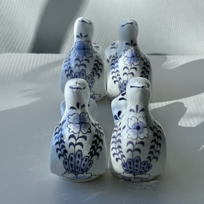 Vintage Bone China Blue And White Bird Napkin Ring Holders Set Of 4 Table Scape - Thumbnail 3