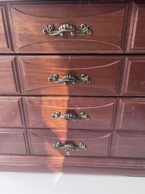Vintage Wood Jewelry Box with 3 Drawers Flip Up Top With Mirror Approx 10X5X10.5 - Thumbnail 22