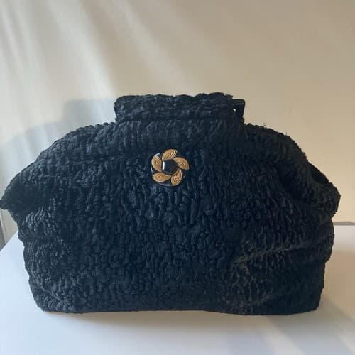 Vintage Atenti Doctor Hand Bag Purse Black Faux Fur Vintage Retro Style GLAM - Thumbnail 23