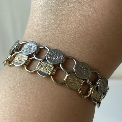 Vintage Sarah Coventry Etched Floral Link Bracelet Lot of 2 Goldtone+Silvertone