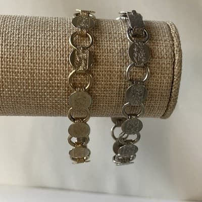 Vintage Sarah Coventry Etched Floral Link Bracelet Lot of 2 Goldtone+Silvertone - Thumbnail 7