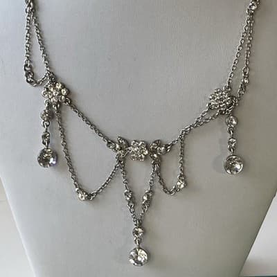Vintage Cookie Lee Crystal Rhinetone Necklace Silver Tone Prom Icy Blingy 14in+3 - Thumbnail 2