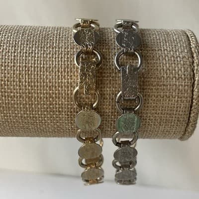 Vintage Sarah Coventry Etched Floral Link Bracelet Lot of 2 Goldtone+Silvertone - Thumbnail 6