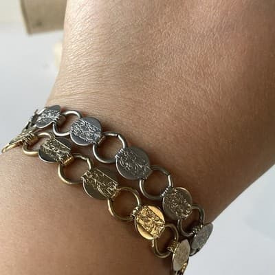 Vintage Sarah Coventry Etched Floral Link Bracelet Lot of 2 Goldtone+Silvertone - Thumbnail 2