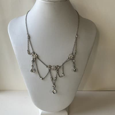 Vintage Cookie Lee Crystal Rhinetone Necklace Silver Tone Prom Icy Blingy 14in+3 - Thumbnail 7