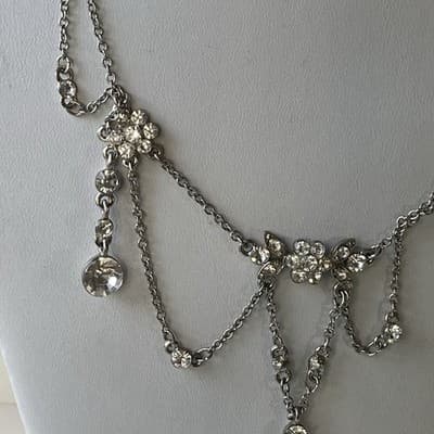 Vintage Cookie Lee Crystal Rhinetone Necklace Silver Tone Prom Icy Blingy 14in+3 - Thumbnail 13