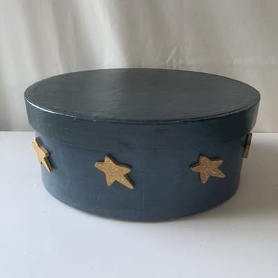 Vintage 90s Celestial Stars Sky Paper Mache Oval Trinket Lidded Box Astral