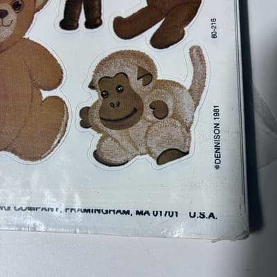 Vintage NOS Dennison Stickers 4 Sheets Brown Bears Monkeys Koalas Animals 1981 - Thumbnail 3