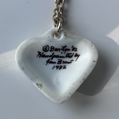 Vintage Ceramic Porcelain Heart Pendant Necklace Floral Cottage Hand Painted 80s - Thumbnail 4