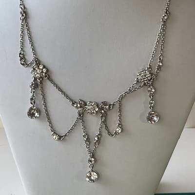 Vintage Cookie Lee Crystal Rhinetone Necklace Silver Tone Prom Icy Blingy 14in+3 - Thumbnail 10