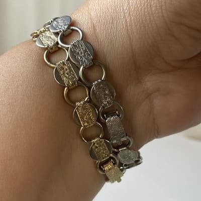 Vintage Sarah Coventry Etched Floral Link Bracelet Lot of 2 Goldtone+Silvertone - Thumbnail 3