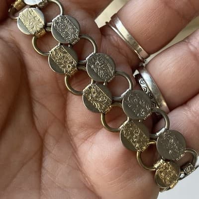 Vintage Sarah Coventry Etched Floral Link Bracelet Lot of 2 Goldtone+Silvertone - Thumbnail 5