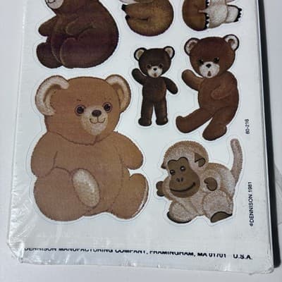 Vintage NOS Dennison Stickers 4 Sheets Brown Bears Monkeys Koalas Animals 1981 - Thumbnail 4