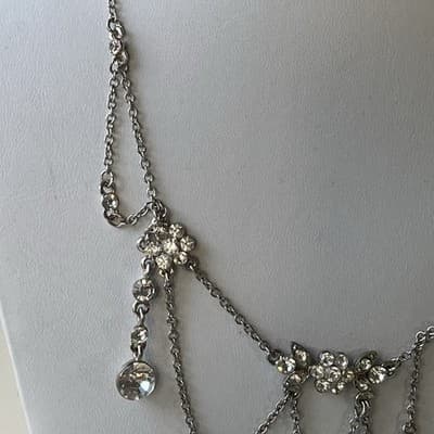 Vintage Cookie Lee Crystal Rhinetone Necklace Silver Tone Prom Icy Blingy 14in+3 - Thumbnail 14