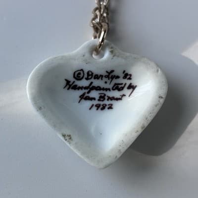 Vintage Ceramic Porcelain Heart Pendant Necklace Floral Cottage Hand Painted 80s - Thumbnail 11