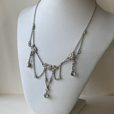 Vintage Cookie Lee Crystal Rhinetone Necklace Silver Tone Prom Icy Blingy 14in+3 - Thumbnail 16