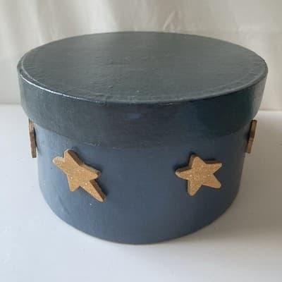 Vintage 90s Celestial Stars Sky Paper Mache Oval Trinket Lidded Box Astral - Thumbnail 5