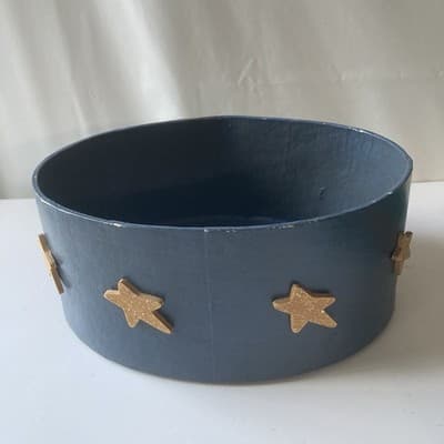Vintage 90s Celestial Stars Sky Paper Mache Oval Trinket Lidded Box Astral - Thumbnail 7
