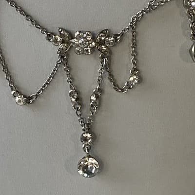 Vintage Cookie Lee Crystal Rhinetone Necklace Silver Tone Prom Icy Blingy 14in+3 - Thumbnail 11