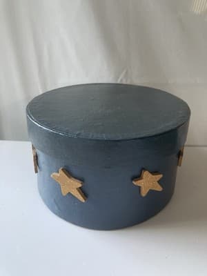 Vintage 90s Celestial Stars Sky Paper Mache Oval Trinket Lidded Box Astral - Thumbnail 12