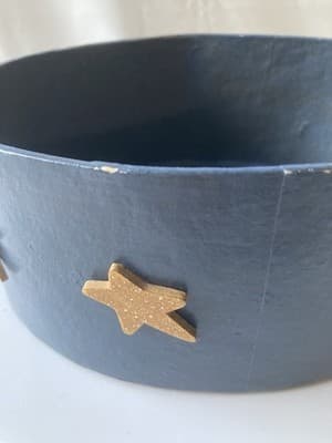 Vintage 90s Celestial Stars Sky Paper Mache Oval Trinket Lidded Box Astral - Thumbnail 9