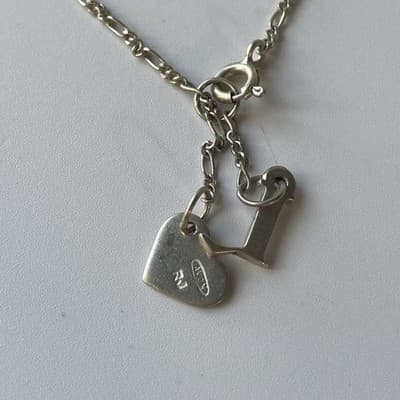 Vintage Avon Sterling Silver 925 Anklet W/ Charms Figaro Chain Heart “L” 9inch - Thumbnail 14