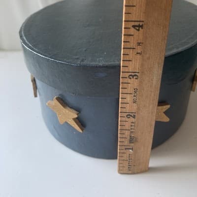 Vintage 90s Celestial Stars Sky Paper Mache Oval Trinket Lidded Box Astral - Thumbnail 4