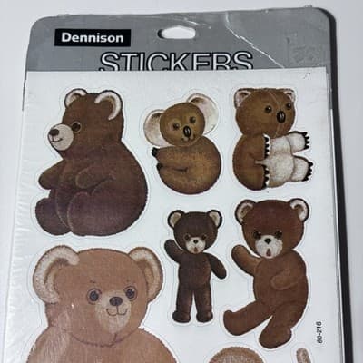 Vintage NOS Dennison Stickers 4 Sheets Brown Bears Monkeys Koalas Animals 1981 - Thumbnail 5